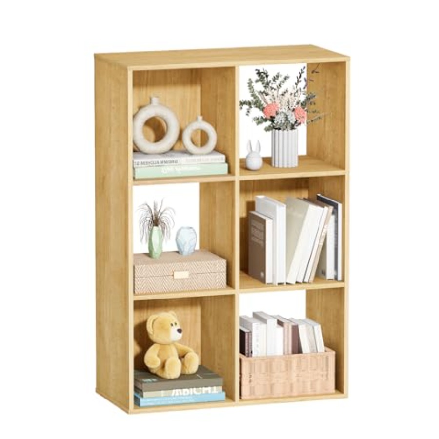 Bookcase Wood Shelf - Organizador de almacenamiento de 6 cubos,