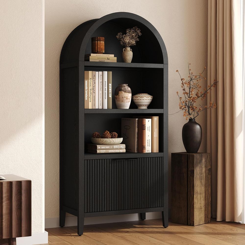 Bookcase Wood Shelf - Librería arqueada Yusong de 71 pulgadas