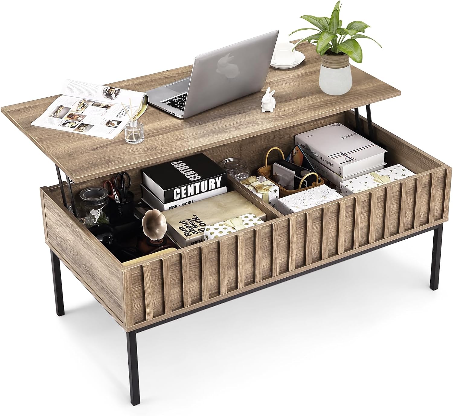 Home Office Industrial Style - Mesa de centro elevable de madera