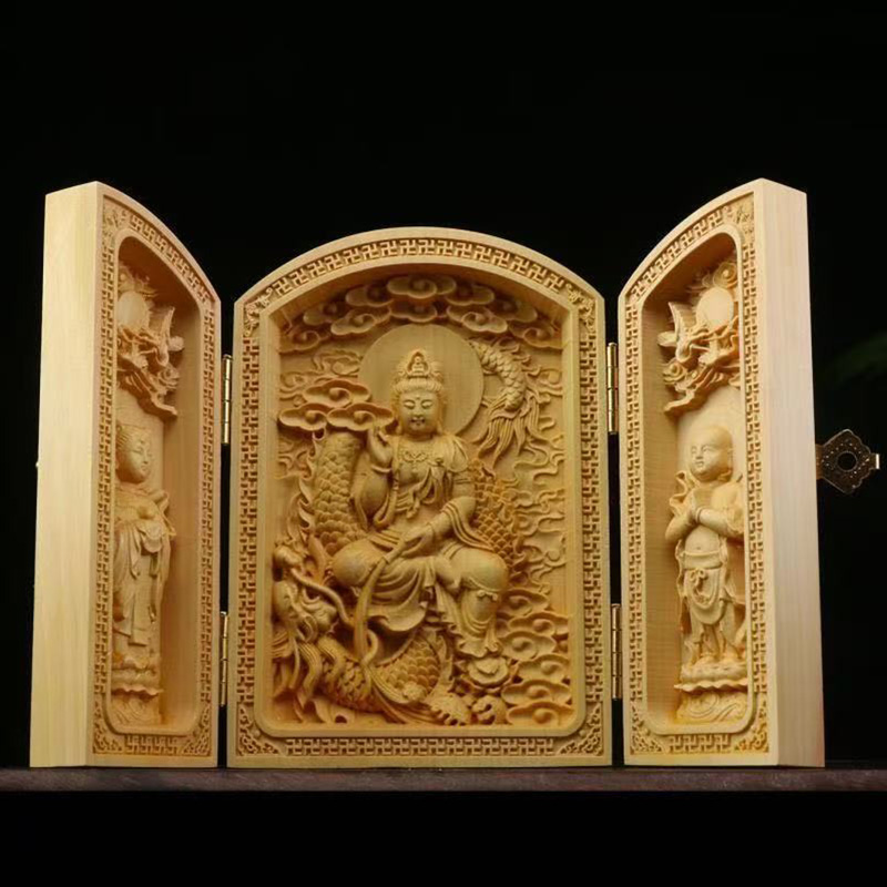Home Office Feng Shui - Tallado en madera Guanyin, dios de