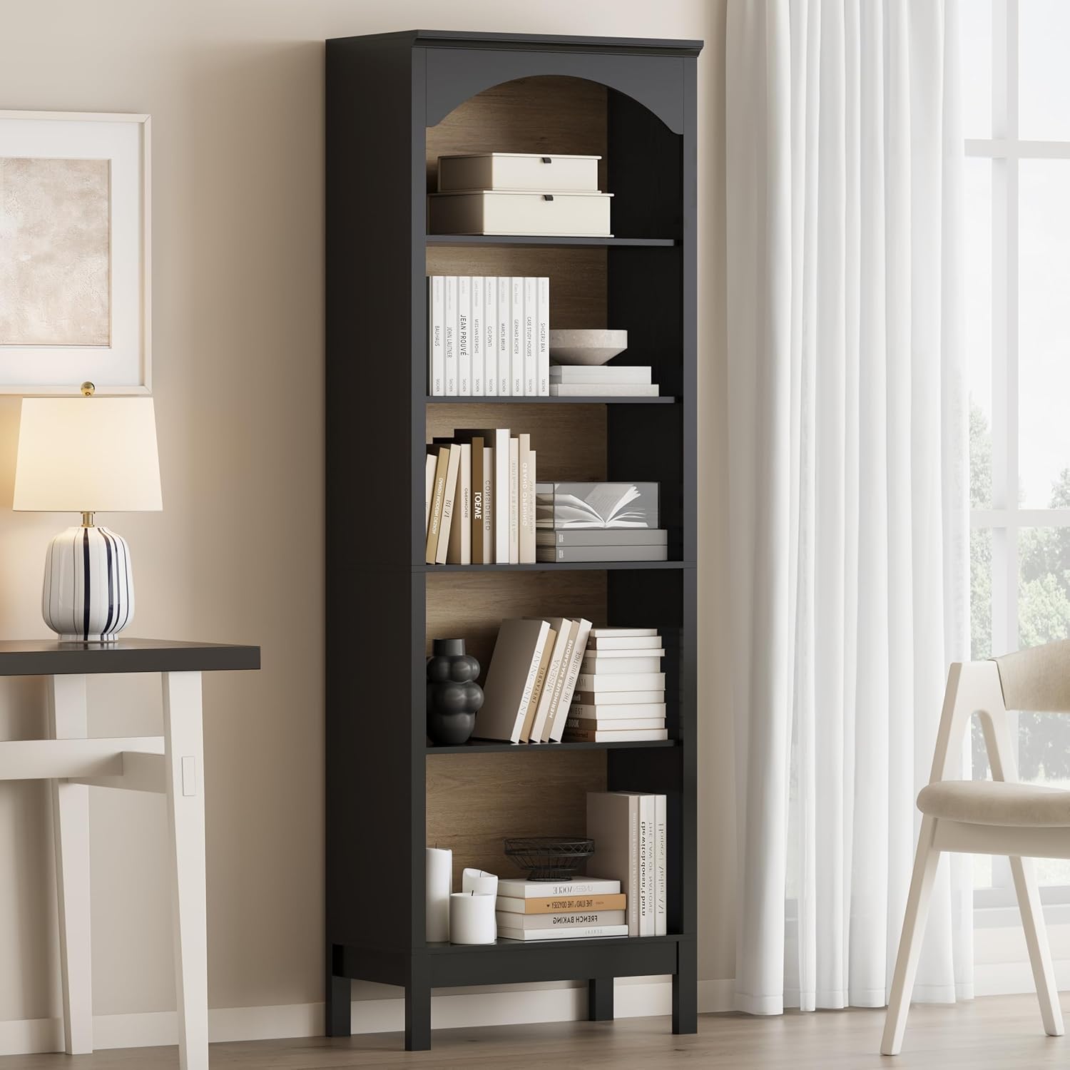 Bookcase Wood Shelf - Estantería Arqueada con 5 Niveles Abiertos,