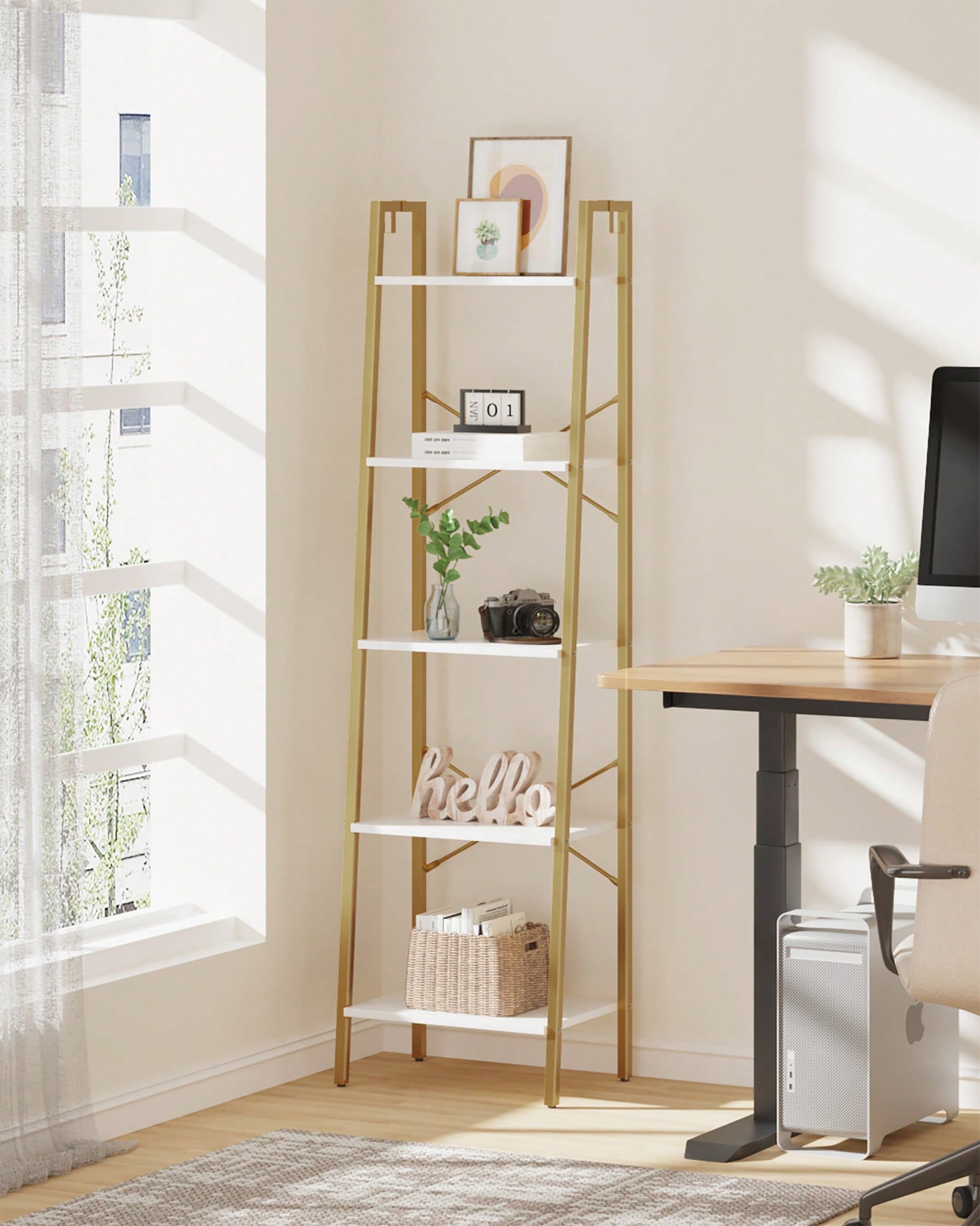 Bookcase Wood Shelf - Estantería de 5 Niveles Tipo Escalera,