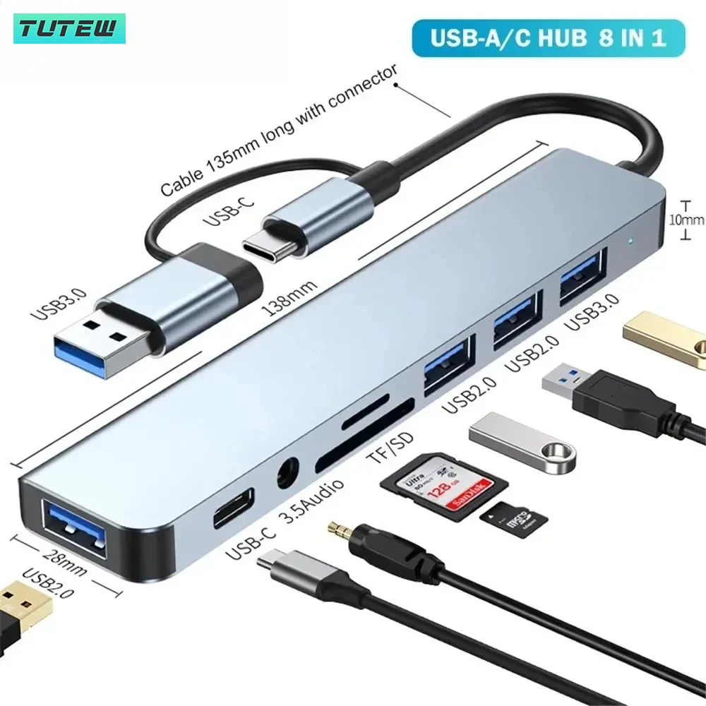 8 en 1 USB C Hub USB Splitter  - Home Office For Mac reseña y precio