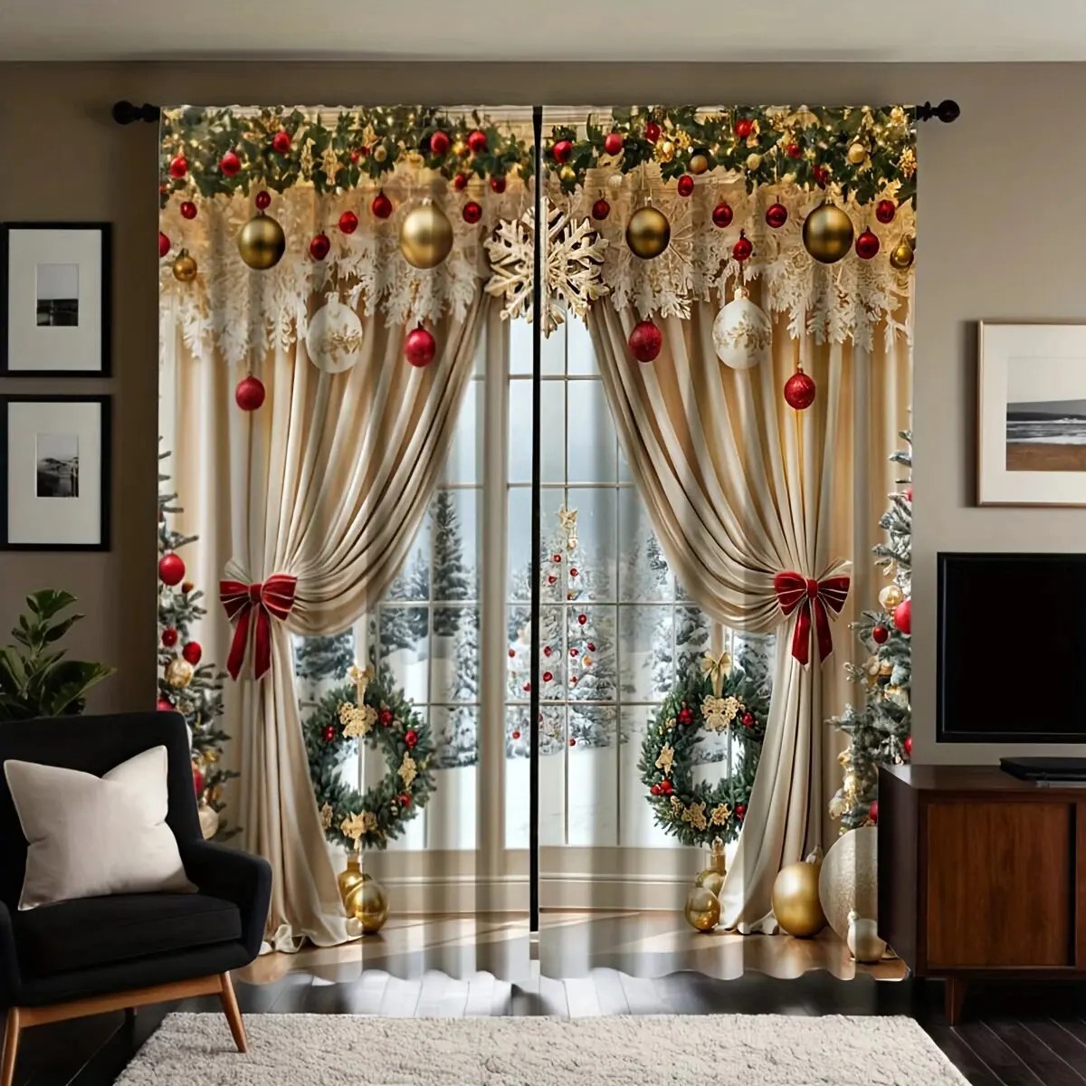 2 Cortinas Navideñas con Estam - Home Office With View reseña y precio