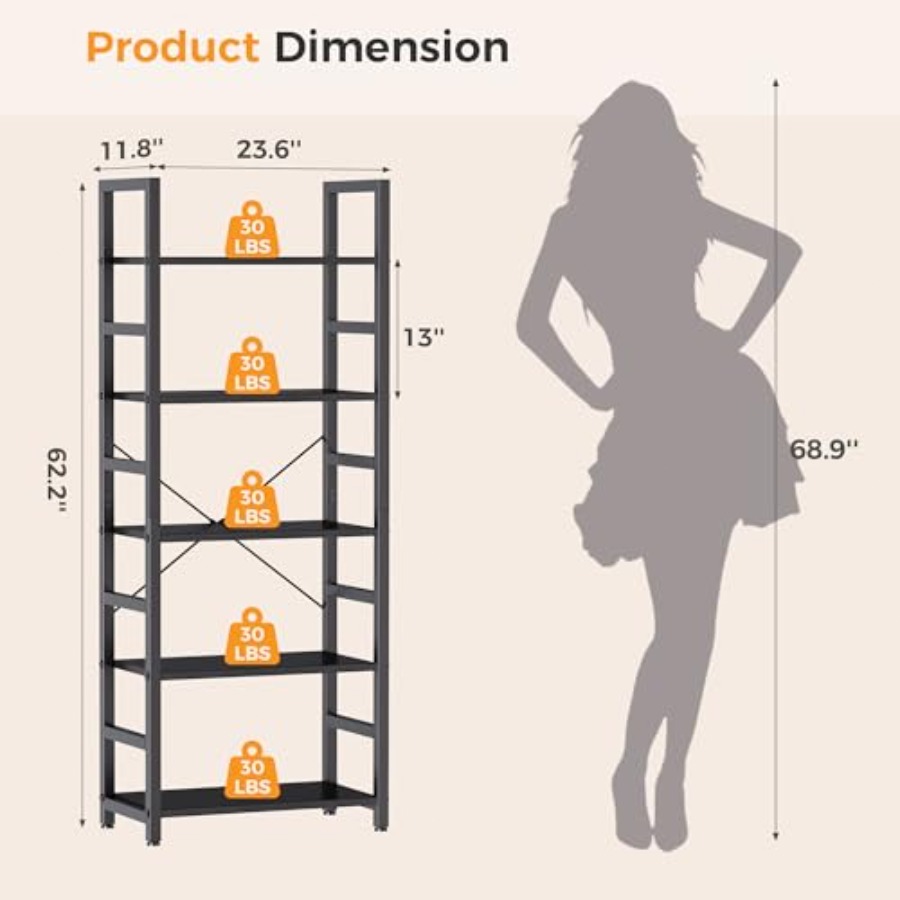 Estantería de 5 Niveles, Libre - Bookcase Wood Shelf reseña y precio