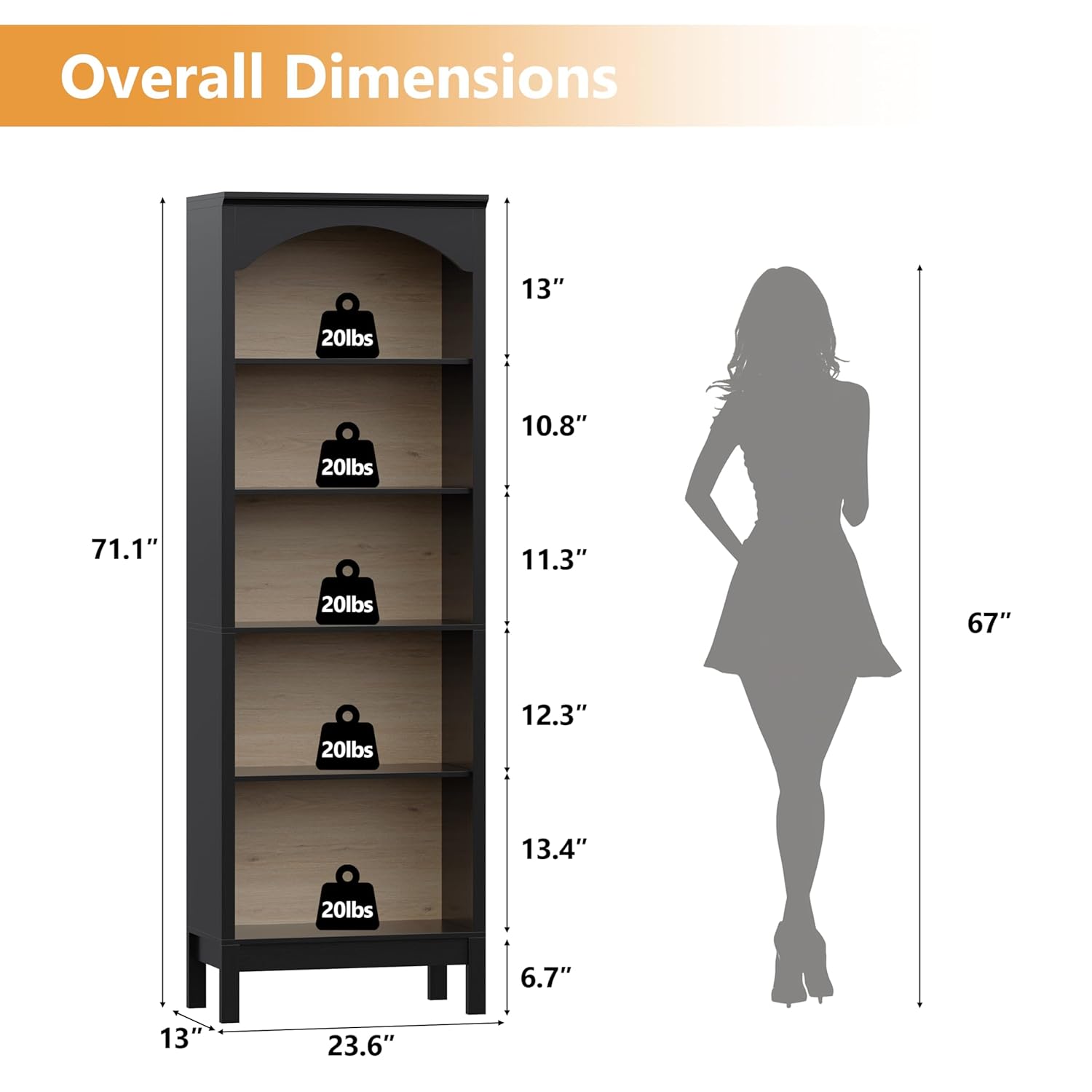 Estantería Arqueada con 5 Nive - Bookcase Wood Shelf reseña y precio